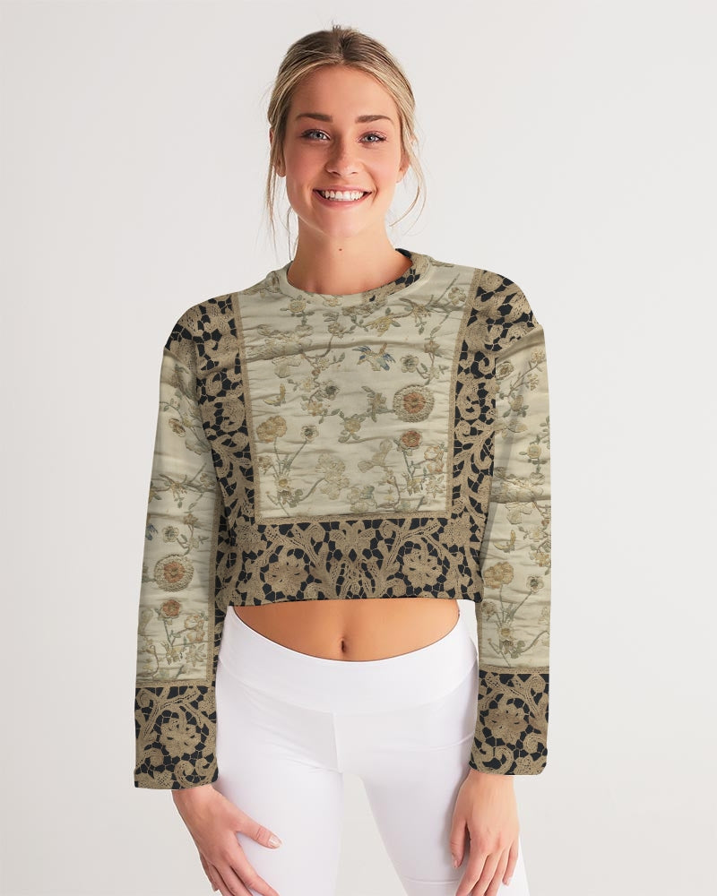 Faux Silk & Lace Women's Cropped Sweatshirt