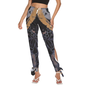 Side Seam Cutout Pants with ankle bow